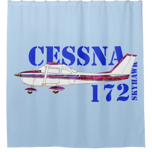 Cessna 172 Skyhawk Illustration Bold Text Design シャワーカーテン (正面)