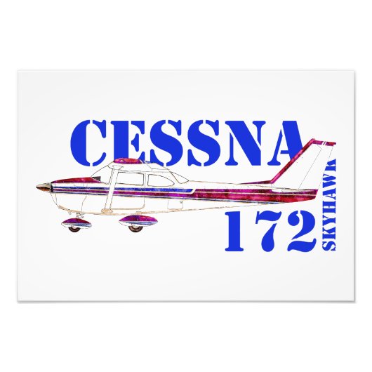 Cessna 172 Skyhawk Illustration Bold Text Design フォトプリント (正面)