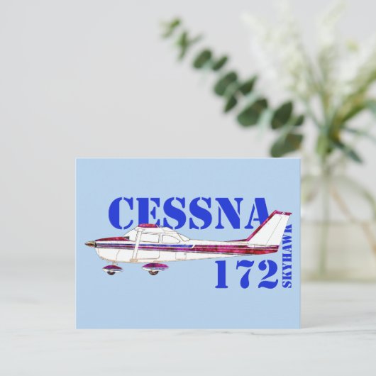 Cessna 172 Skyhawk Illustration Bold Text Design ポストカード (スタンド正面)