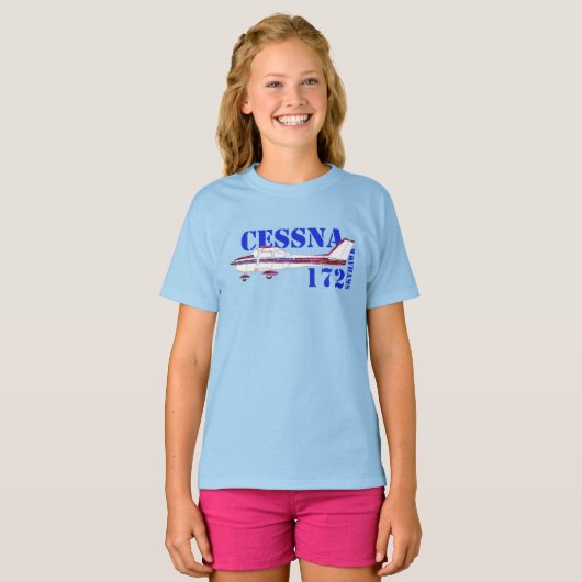 Cessna 172 Skyhawk Illustration Bold Text Design Tシャツ (正面フル)