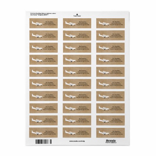 Cessna Airplane Artistic Return Address Label ラベル (フルシート)