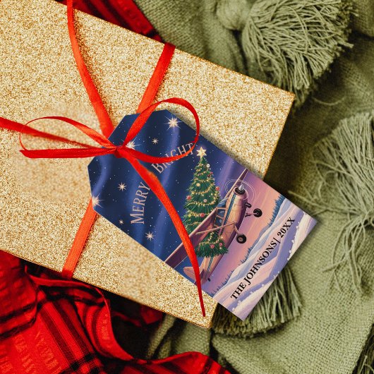 Cessna Airplane carries Christmas Tree Photo Funny ギフトタグ