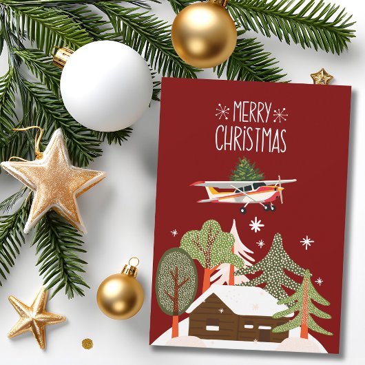 Cessna Airplane carries Christmas Tree Photo Funny シーズンカード