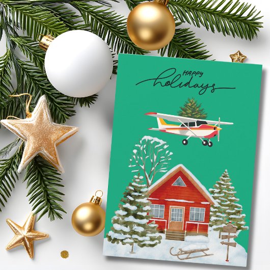 Cessna Airplane carries Christmas Tree Photo Funny シーズンカード