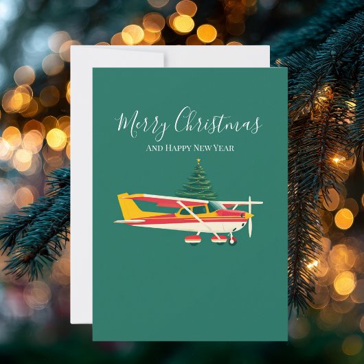 Cessna Airplane carries Christmas Tree Photo Funny シーズンカード