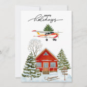 Cessna Airplane carries Christmas Tree Photo Funny シーズンカード (正面)