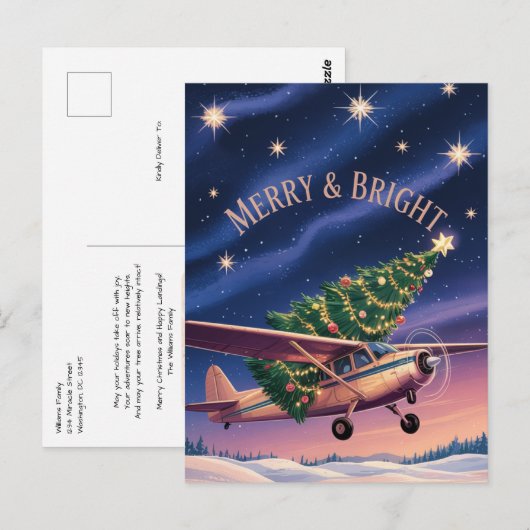 Cessna Airplane carries Christmas Tree Photo Funny ポストカード (正面/裏面)