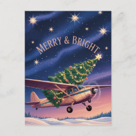 Cessna Airplane carries Christmas Tree Photo Funny ポストカード