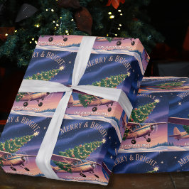 Cessna Airplane carries Christmas Tree Photo Funny ラッピングペーパー