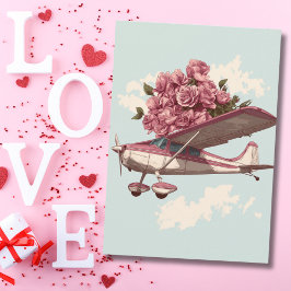 Cessna Airplane carries Flower Bouquet Photo Funny シーズンカード