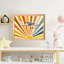 Cessna Airplane Vintage Retro Sunset Colorful ポスター