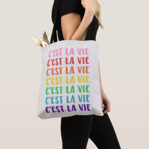 C'est La Vie フランス語の格言 虹のタイポグラフィ トートバッグ
