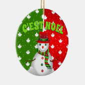 C'EST NOELカナダメープルリーフ雪だるまクリスマス セラミックオーナメント (右)