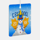 C'EST NOELフェイク金ゴールドカナダメープルリーフ雪だるま メタルオーナメント (正面右)