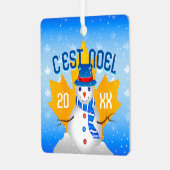 C'EST NOELフェイク金ゴールドカナダメープルリーフ雪だるま メタルオーナメント (正面左)