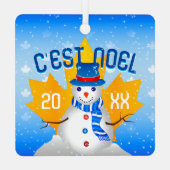 C'EST NOELフェイク金ゴールドカナダメープルリーフ雪だるま メタルオーナメント (裏面)