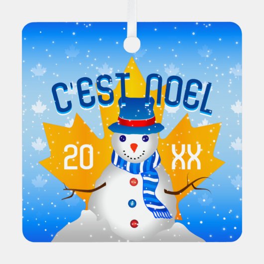 C'EST NOELフェイク金ゴールドカナダメープルリーフ雪だるま メタルオーナメント (正面)