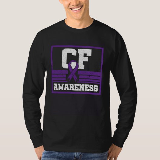CF Awareness Cystic Fibrosis Purple Ribbon Mucovis Tシャツ (正面)