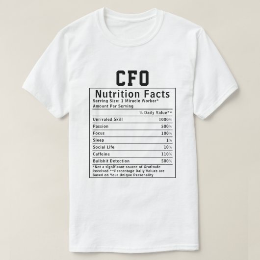 CFO（最高財務責任者）への栄養成分ギフト Tシャツ (デザイン正面)