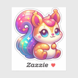 Chで愛らしいレインボーテールきらめくリス シール