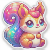 Chで愛らしいレインボーテールきらめくリス シール (正面)