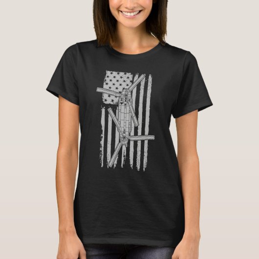 CH47 Chinook Military Helicopter American Flag CH4 Tシャツ (正面)