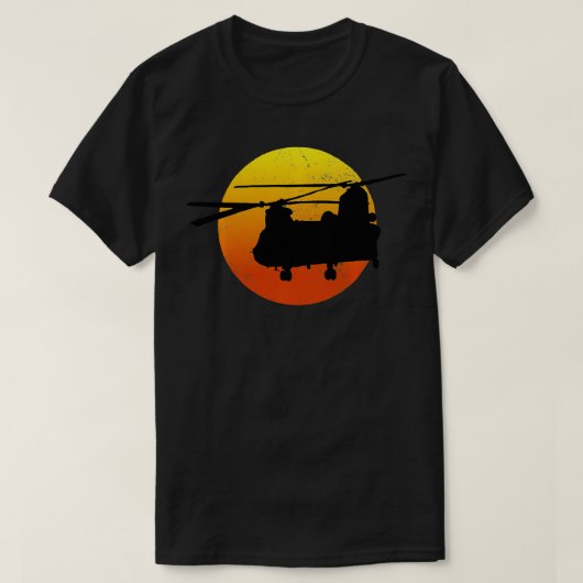 CH47 Chinook Silhouette Sunset Military Helicopter Tシャツ (デザイン正面)
