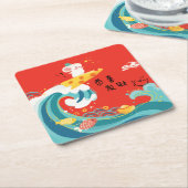 [CH]新年中国の占いネズミかわいい スクエアペーパーコースター (アングル)