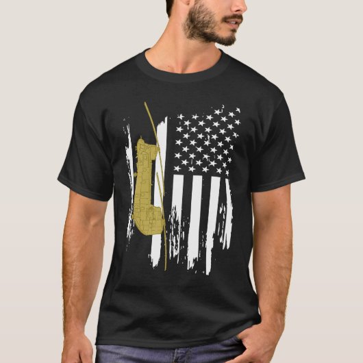 CH 47 Chinook Military Helicopter American Flag Tシャツ (正面)