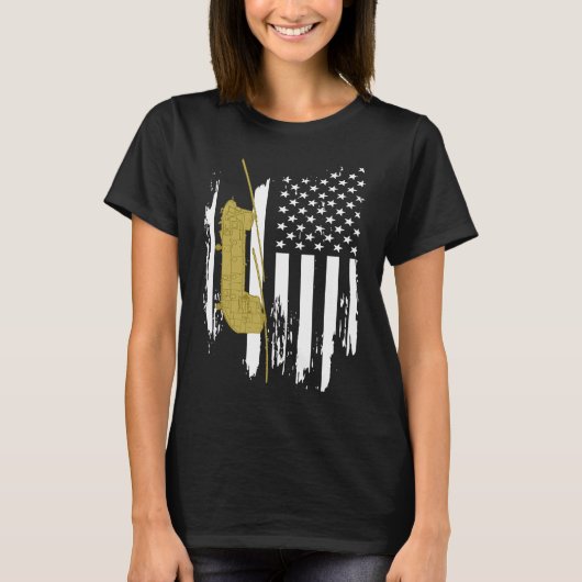 CH 47 Chinook Military Helicopter American Flag Tシャツ (正面)