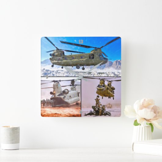 CH-47Fチヌーク スクエア壁時計 (ホーム)