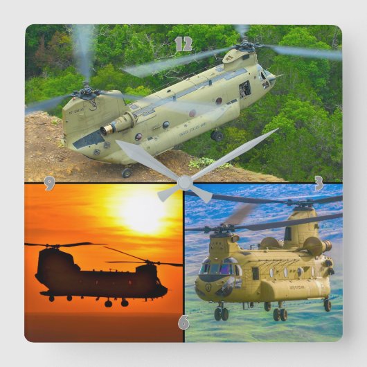 CH-47Fチヌーク スクエア壁時計 (正面)