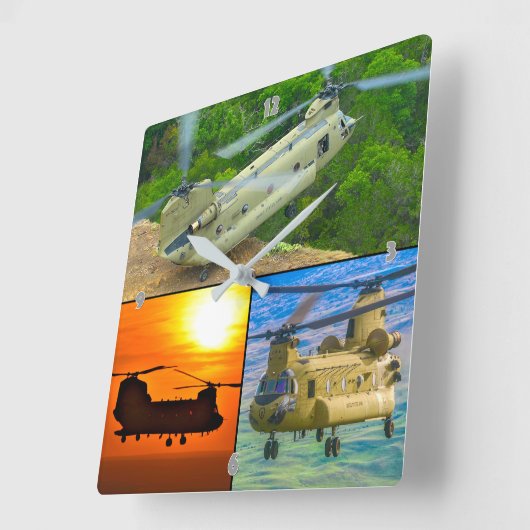 CH-47Fチヌーク スクエア壁時計 (傾斜)