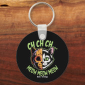 Ch Ch Ch Meow Meow Meow 楽しいミーム ハロウィン 猫 キーホルダー (正面)