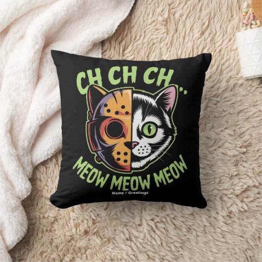 Ch Ch Ch Meow Meow Meow Funny Meme Halloween Cat  クッション (ブランケット)