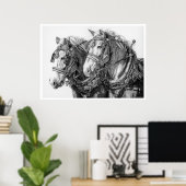 Chained to the World Draft Horses Drawing Poster ポスター (ホームオフィス)