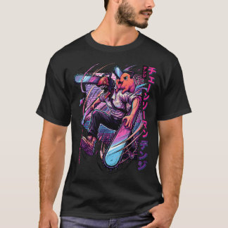 Chainsaw Boy Chainsaw Dog Neon 80s Vaporwave Synth Tシャツ