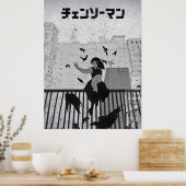 Chainsaw REZE– Dark Anime Cityscape Illustration ポスター (キッチン)