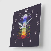 Chakra Energy Zen Yoga Floral スクエア壁時計 (傾斜)