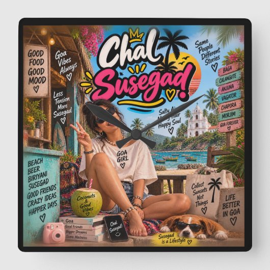 Chal Susegad! — Susegad is a Lifestyle スクエア壁時計 (正面)