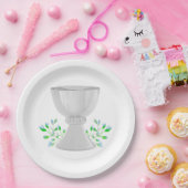 ChaliceとBlue Buds緑の最初の聖餐式 ペーパープレート (パーティー)