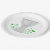 ChaliceとBlue Buds緑の最初の聖餐式 ペーパープレート (アングル)