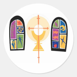 ChaliceとCrossのステンドグラスの窓 ラウンドシール