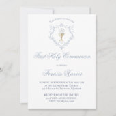 Chalice Host blue crest | First Communion 招待状 (正面)