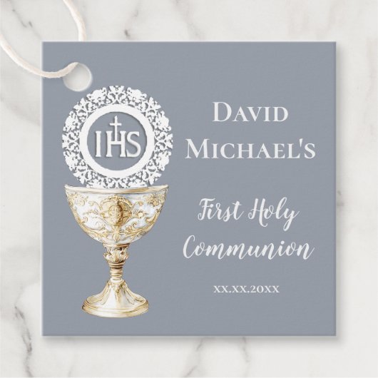 Chalice Host First Communion blue background フェイバータグ (正面)