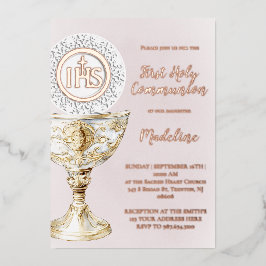 Chalice Host First Communion girl 箔招待状