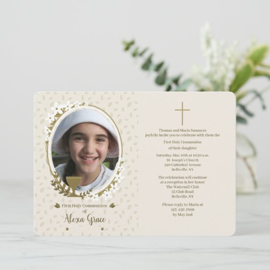 Chalice with Flowers写真First Communion 招待状 (スタンド正面)