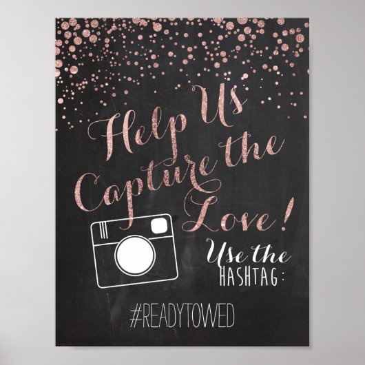 Chalk and Glitter Wedding Hash Tag Sign ポスター (正面)