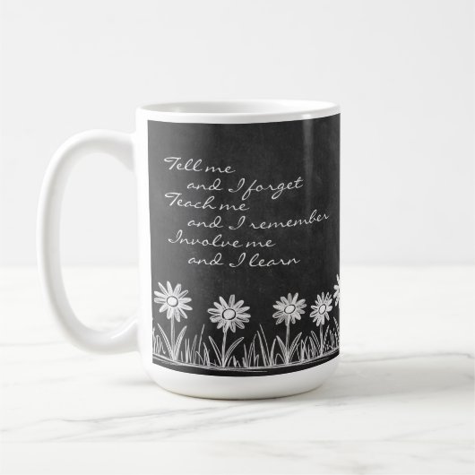 Chalk Board Daisy Doodle Cursive Typography Mug コーヒーマグカップ (左)