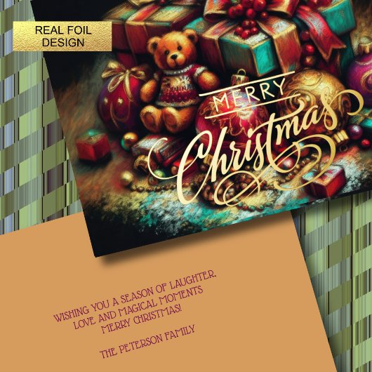 Chalk Drawing Christmas Bear Gift Candy Ornament 箔シーズンカード